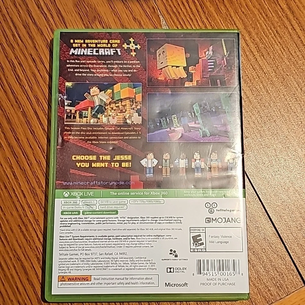 XBOX 360 MINECRAFT STORY MODE SEASON PASS DISC -USED NO BOOK